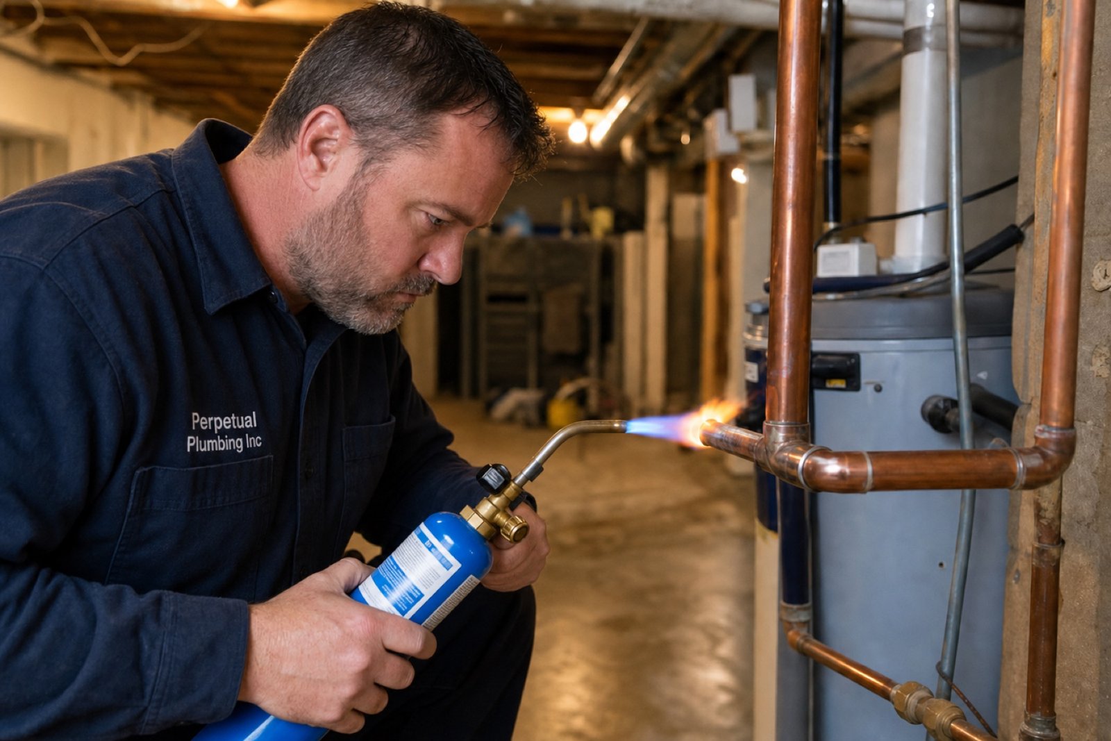 Emergency plumbing repair on copper pipe in a St. John's home basement