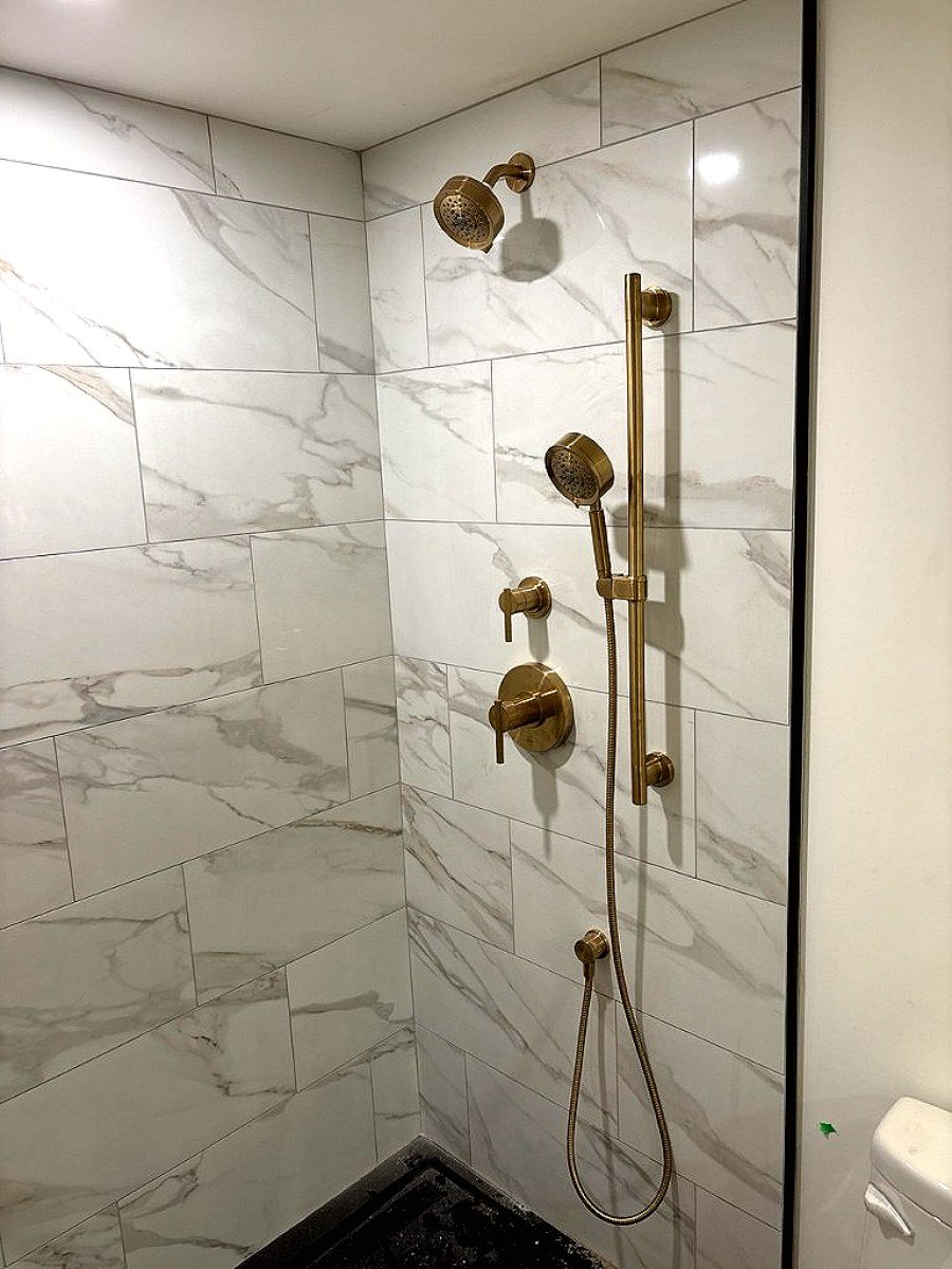 Brushed brass shower trim