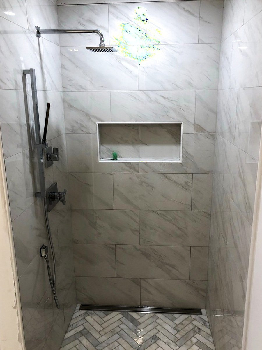 Custom marble linear-drain shower